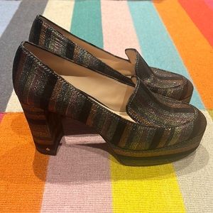 Kate Spade glitter stripe heeled loafer